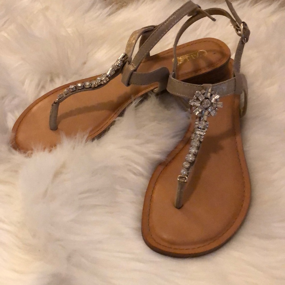 Carlos Santana Gold Thong Sandals with Rhinestones